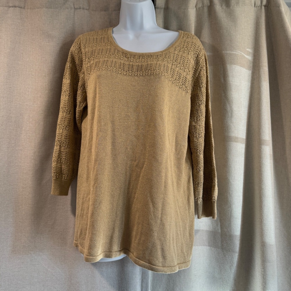 Drapers & Damons Gold Metallic Knit 3/4‎ Sleeve Top XL